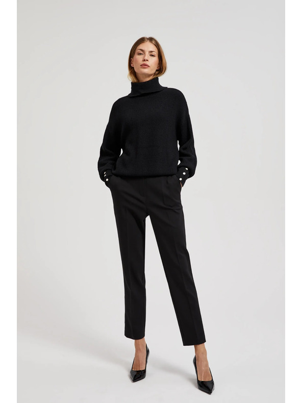 Moodo Črn pulover z visokim ovratnikom in napihnjeni rokavi Moodo