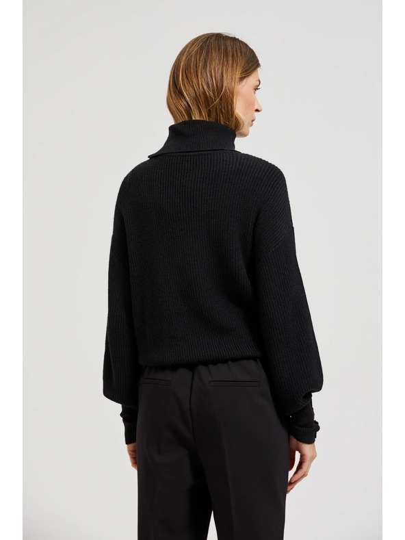 Moodo Črn pulover z visokim ovratnikom in napihnjeni rokavi Moodo