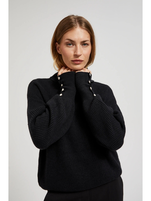 Moodo Črn pulover z visokim ovratnikom in napihnjeni rokavi Moodo