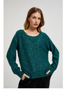 Moodo Zelen pulover s svetlikavimi detajli in okroglim izrezom Moodo