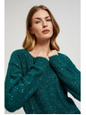 Moodo Zelen pulover s svetlikavimi detajli in okroglim izrezom Moodo
