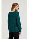 Moodo Zelen pulover s svetlikavimi detajli in okroglim izrezom Moodo