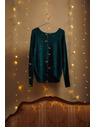 Moodo Zelen pulover s svetlikavimi detajli in okroglim izrezom Moodo