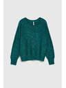 Moodo Zelen pulover s svetlikavimi detajli in okroglim izrezom Moodo