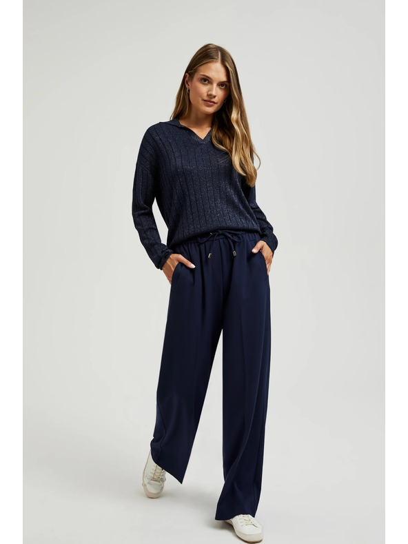 Moodo Temnomodre pulover z ovratnikom in metalno nitjo Moodo