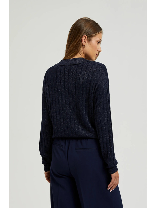 Moodo Temnomodre pulover z ovratnikom in metalno nitjo Moodo