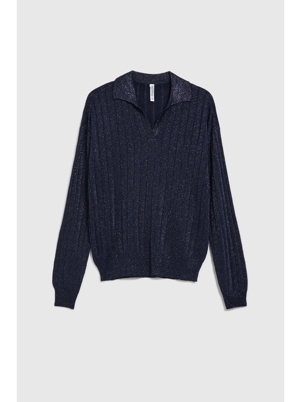 Moodo Temnomodre pulover z ovratnikom in metalno nitjo Moodo