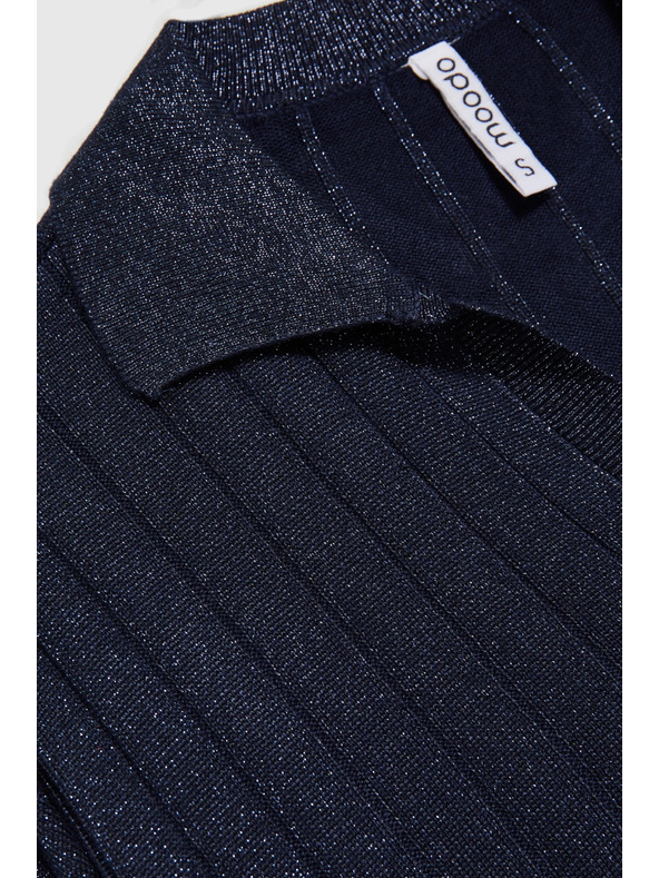 Moodo Temnomodre pulover z ovratnikom in metalno nitjo Moodo