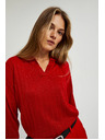 Moodo Rdeč pulover z ovratnikom in metalno nitjo Moodo
