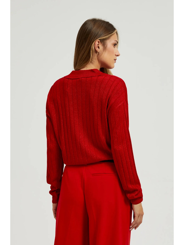 Moodo Rdeč pulover z ovratnikom in metalno nitjo Moodo
