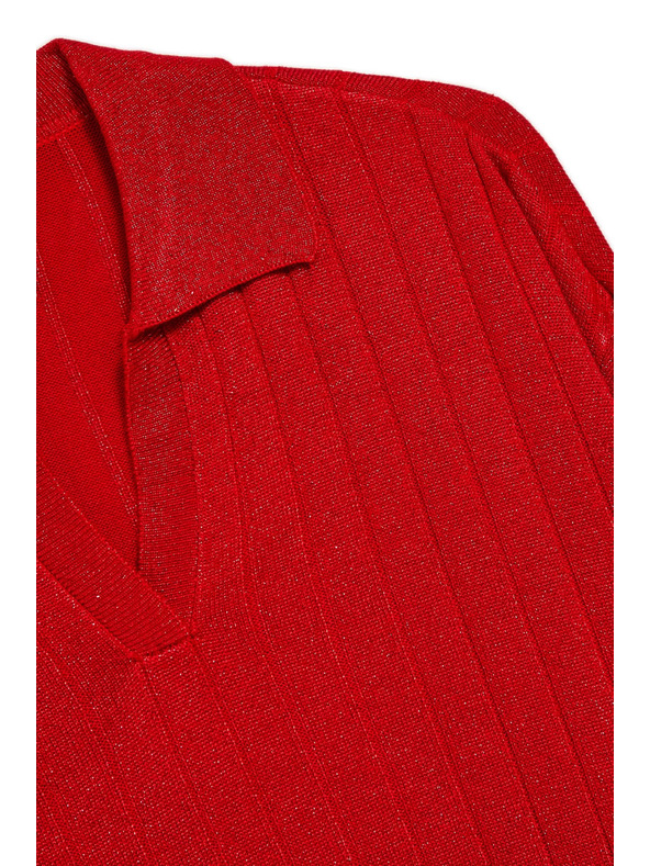 Moodo Rdeč pulover z ovratnikom in metalno nitjo Moodo