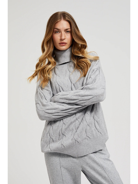 Moodo Siv pulover z okrasnim pleteninskim vzorcem Moodo