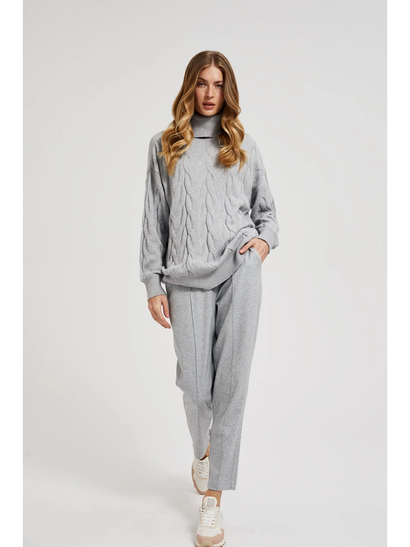 Moodo Siv pulover z okrasnim pleteninskim vzorcem Moodo