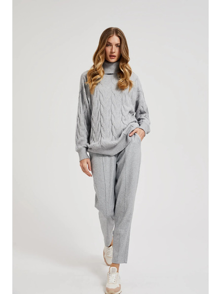 Moodo Siv pulover z okrasnim pleteninskim vzorcem Moodo