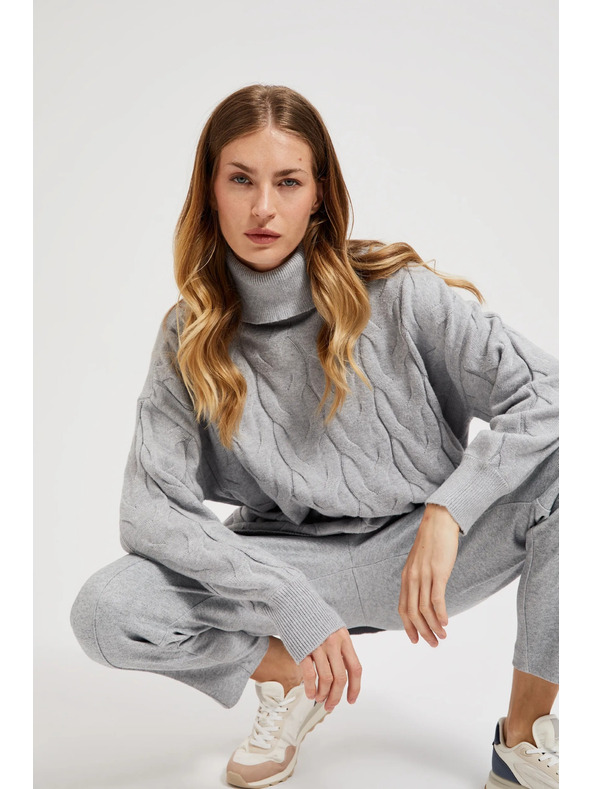 Moodo Siv pulover z okrasnim pleteninskim vzorcem Moodo