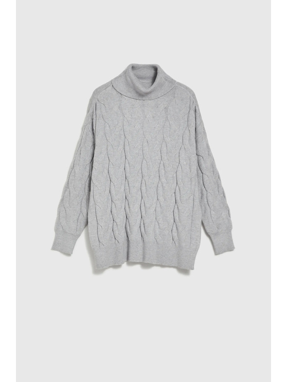Moodo Siv pulover z okrasnim pleteninskim vzorcem Moodo