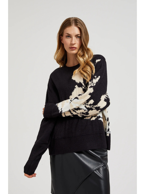 Moodo Črn vzorčast pulover ohlapnega kroja Moodo