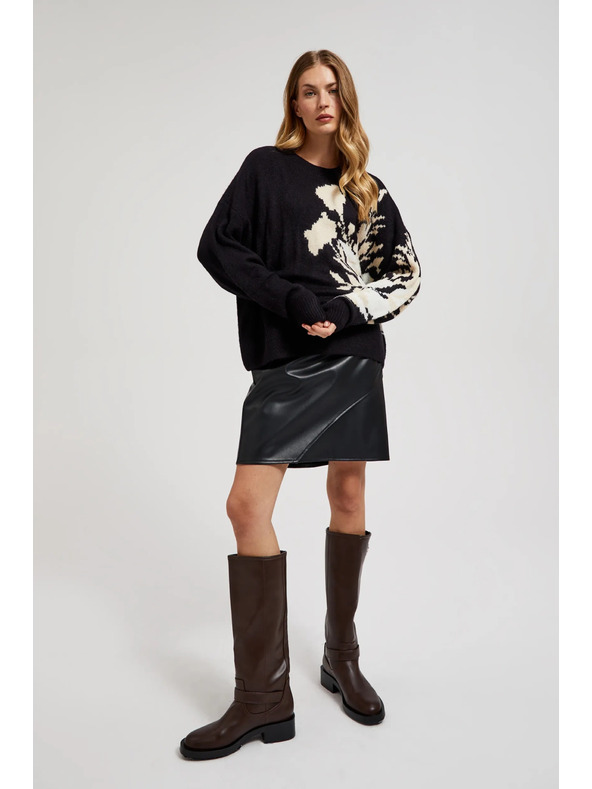 Moodo Črn vzorčast pulover ohlapnega kroja Moodo