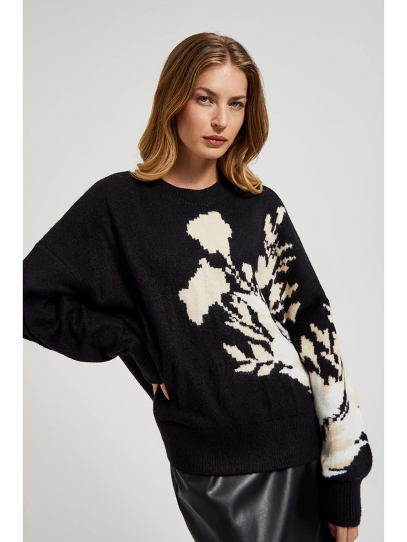 Moodo Črn vzorčast pulover ohlapnega kroja Moodo