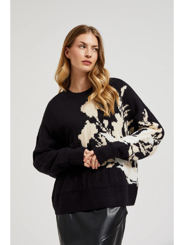 Moodo Črn vzorčast pulover ohlapnega kroja Moodo