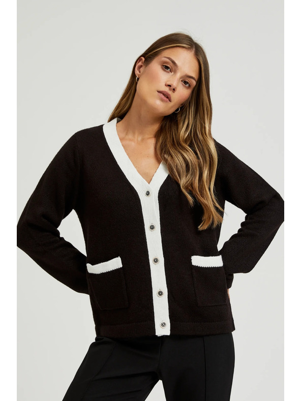Moodo Črn kardigan z okrasnimi gumbi in dolgimi rokavi Moodo