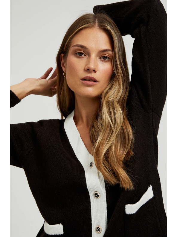 Moodo Črn kardigan z okrasnimi gumbi in dolgimi rokavi Moodo