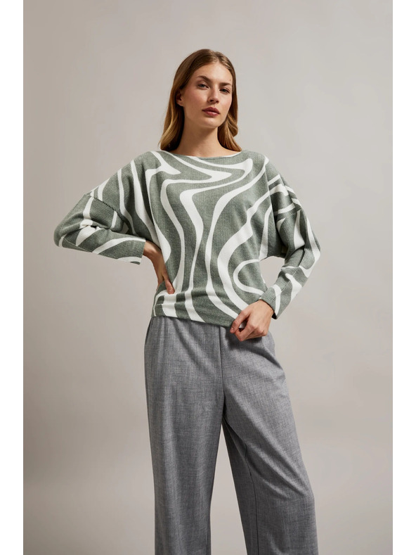 Moodo Olivna bluza z geometrijskim vzorcem in dolgimi rokavi Moodo