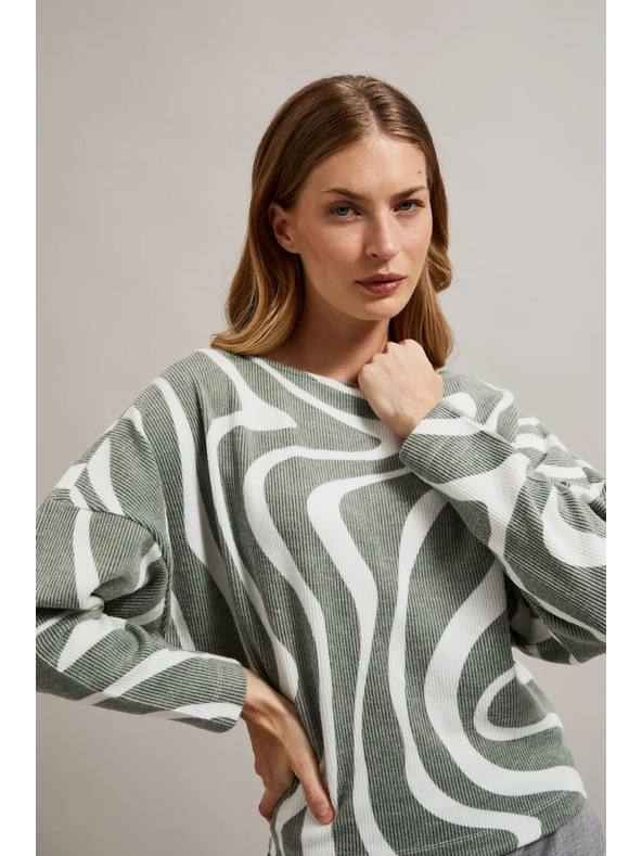 Moodo Olivna bluza z geometrijskim vzorcem in dolgimi rokavi Moodo