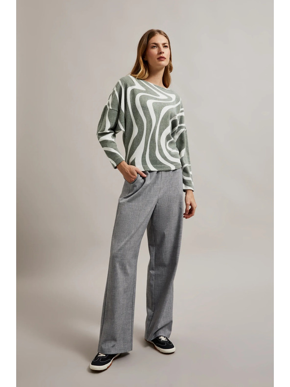 Moodo Olivna bluza z geometrijskim vzorcem in dolgimi rokavi Moodo