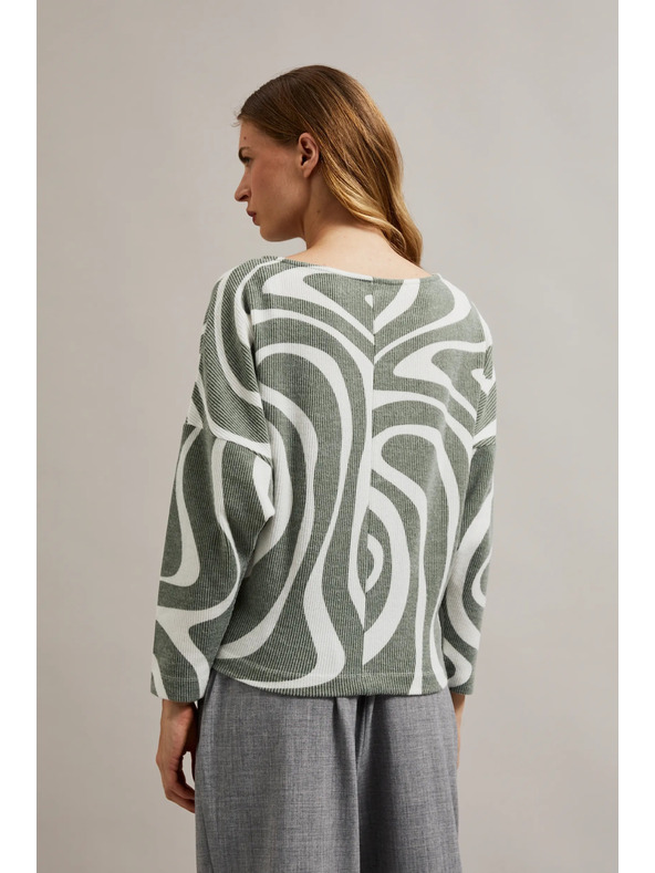 Moodo Olivna bluza z geometrijskim vzorcem in dolgimi rokavi Moodo