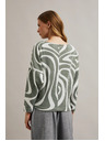 Moodo Olivna bluza z geometrijskim vzorcem in dolgimi rokavi Moodo