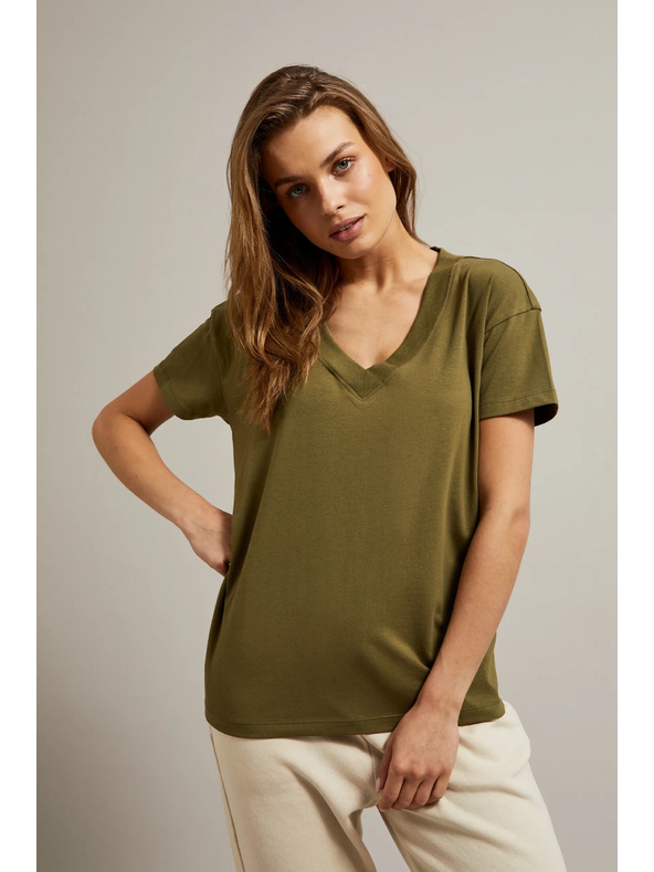 Moodo Olivna majica z V-izrezom Moodo