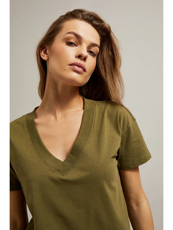Moodo Olivna majica z V-izrezom Moodo