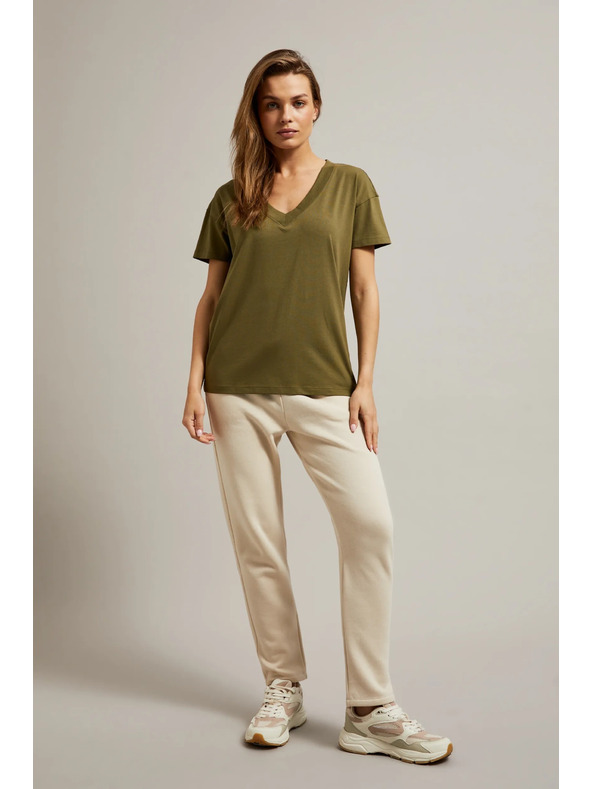 Moodo Olivna majica z V-izrezom Moodo