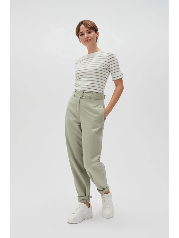 Moodo Olivno zelena prugasta bluza z okroglim izrezom Moodo