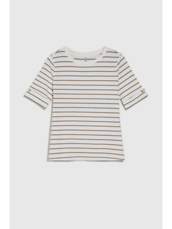 Moodo Olivno zelena prugasta bluza z okroglim izrezom Moodo