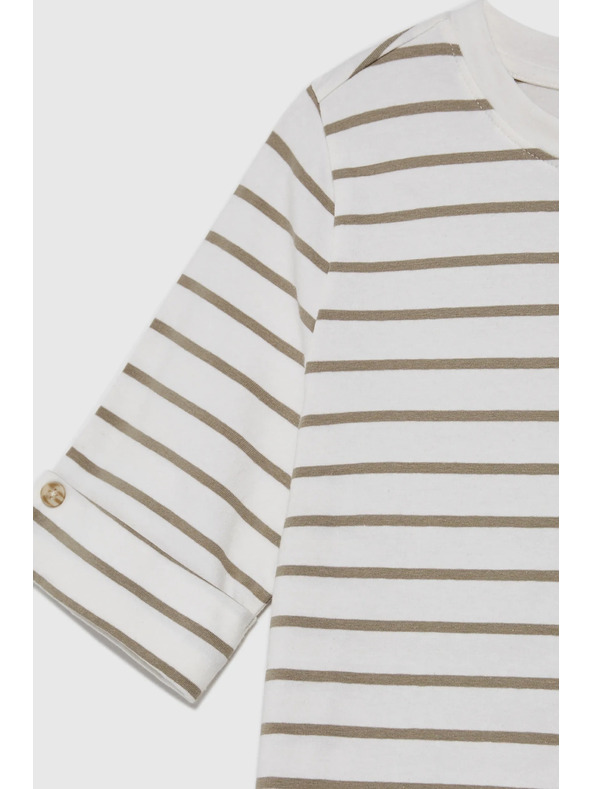 Moodo Olivno zelena prugasta bluza z okroglim izrezom Moodo