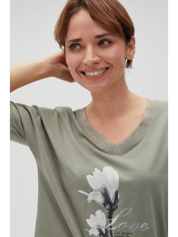 Moodo Bombažna bluza s potiskom olivna Moodo