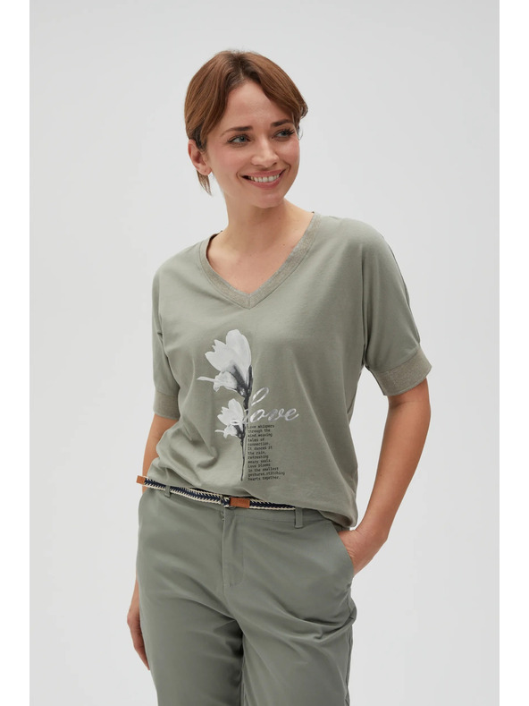 Moodo Bombažna bluza s potiskom olivna Moodo