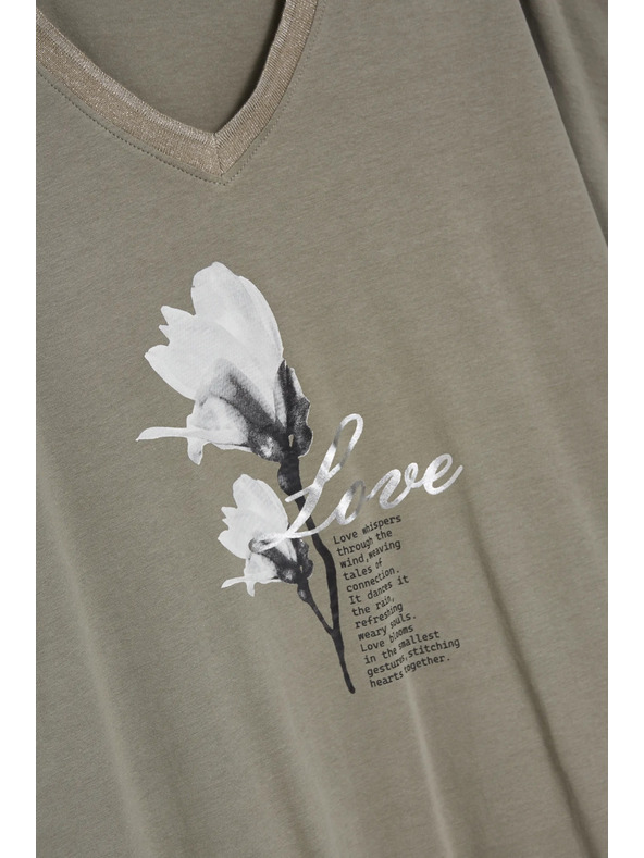 Moodo Bombažna bluza s potiskom olivna Moodo