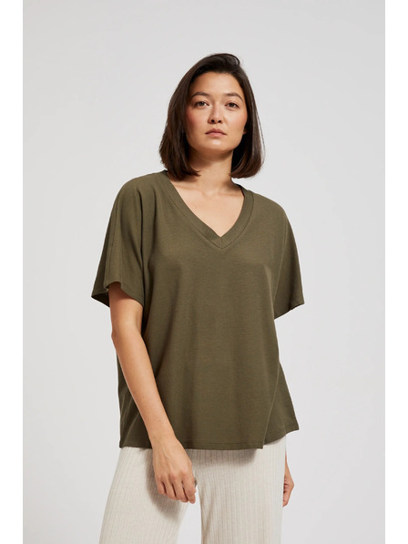 Moodo Olivna bluza z V izrezom Moodo