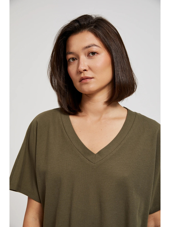 Moodo Olivna bluza z V izrezom Moodo