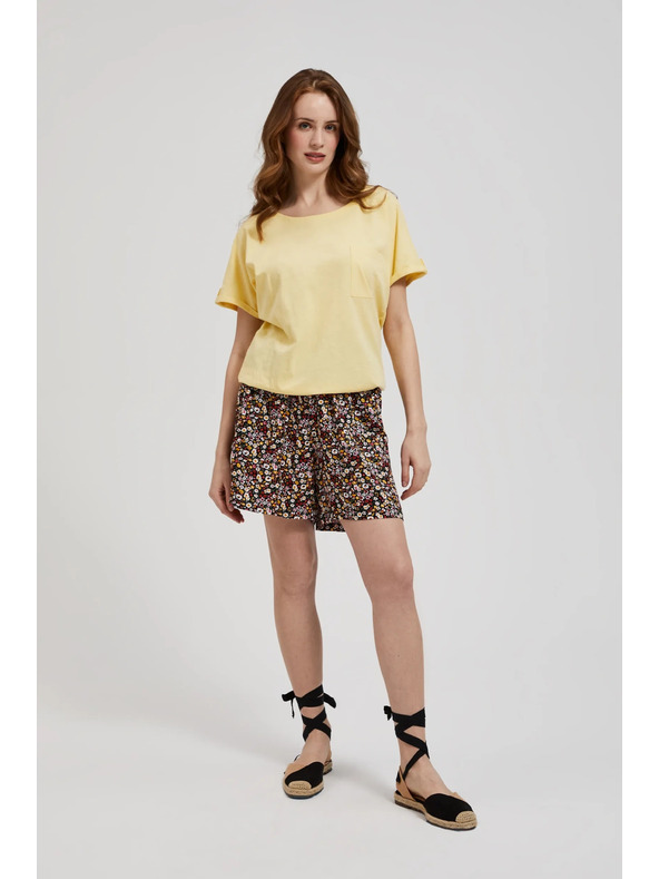 Moodo Rumena majica s žepom in gubani rokavi Moodo