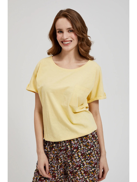 Moodo Rumena majica s žepom in gubani rokavi Moodo