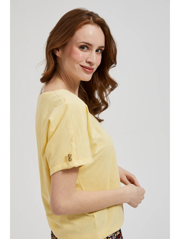 Moodo Rumena majica s žepom in gubani rokavi Moodo