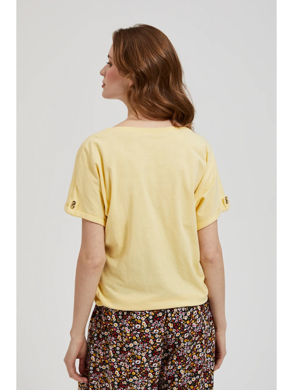 Moodo Rumena majica s žepom in gubani rokavi Moodo