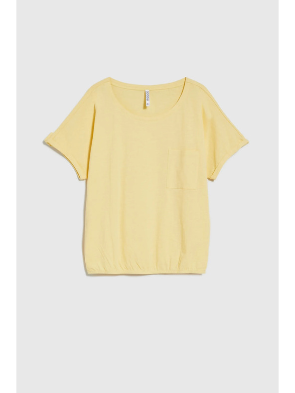 Moodo Rumena majica s žepom in gubani rokavi Moodo