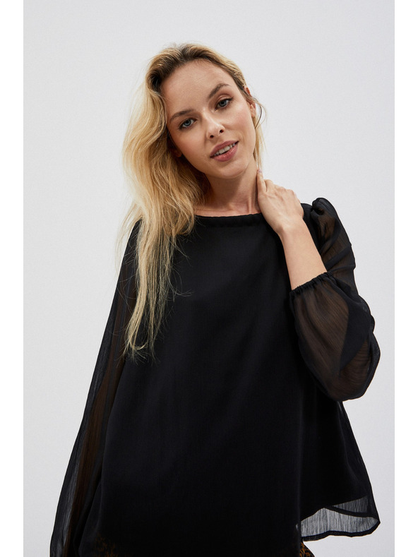 Moodo Črna ženska bluza z nagubanimi rokavi Moodo
