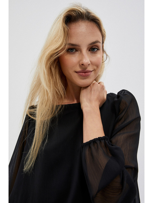 Moodo Črna ženska bluza z nagubanimi rokavi Moodo