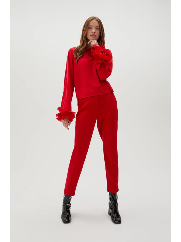 Moodo Rdeče ravne hlače s pasom Moodo